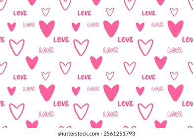 Cute pink hearts word love Seamless pattern lovely romantic Isolated background Valentine's Day textiles fabric wallpaper wrapping paper wallpaper polygraphy Repeating design Fabric print design