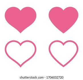 Cute pink heart-shaped icon. Vector illustration set.