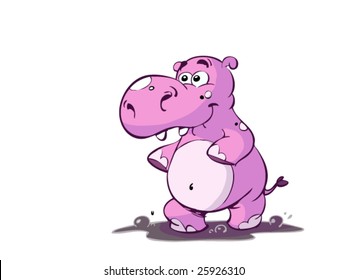 Cute pink hippo in mud