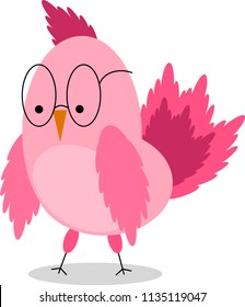 Cute pink hipster bird. Vector EPS 10.