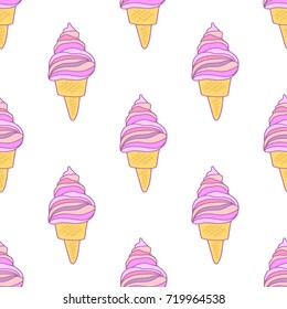 Cute pink ice cream cones seamless pattern. Vector background for textile, print, child cloth, wallpaper, wrapping. Girly illustration in soft pink colors.
