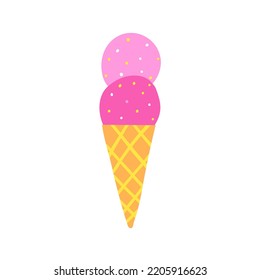 cute pink ice cream in flat style. vector flat illustration.
