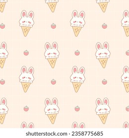 Cute pink ice cream girl seamless pattern background