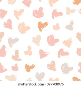 Cute Pink Inky Repeating Hearts Vector Pattern. 
