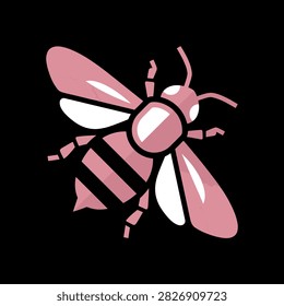 Cute pink insect icon isolated on black