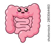 Cute Pink Intestine Cartoon Icon with Happy Face Medical Illustration