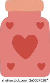 Cute Pink Jar with Red Hearts Illustration for Love and Valentine's Day