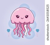Cute pink jellyfish cartoon illustration vector