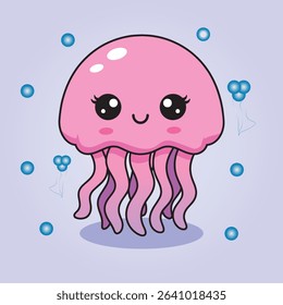 Cute pink jellyfish cartoon illustration vector
