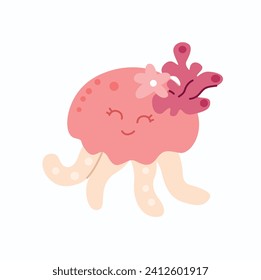 Cute rosafarbene Quallen, Vektorgrafik auf weißem Hintergrund