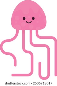 Cute pink jellyfish illustration with a smiling face and tentacles.