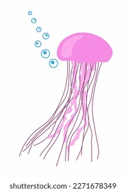Cute pink jellyfish isolated on white bckground.