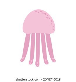 A cute pink jellyfish, a marine inhabitant. Vector illustration isolated on a white background