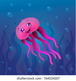 Cute pink jellyfish in the ocean