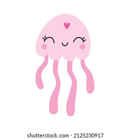 Cute pink jellyfish. Vector childish illustration