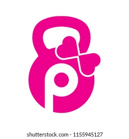 cute Pink kettlebell with pinky tie.logo icon vector