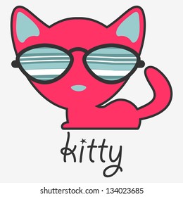Cute pink kitty in sunglasses