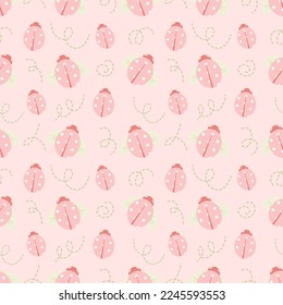 Cute pink ladybugs seamless pattern for baby fabric, kids textile, stationery or print material.