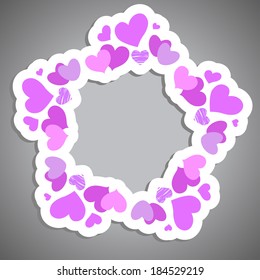 Cute pink and lilac paper frame with hearts