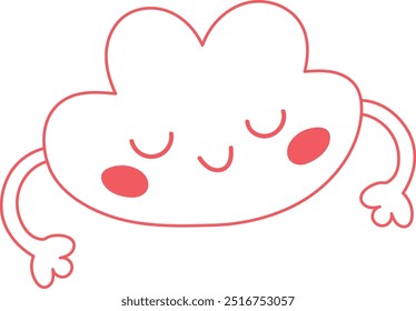 Cute Pink Line Art Cloud with Closed Eyes