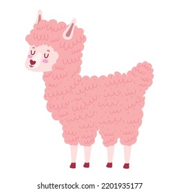 Cute Pink Llama Icon Isolated