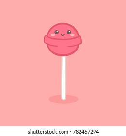 Cute Pink Lollipop Candy Stick Vector Illustration Cartoon