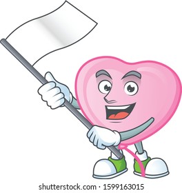 cute pink love balloon cartoon character design holding a flag