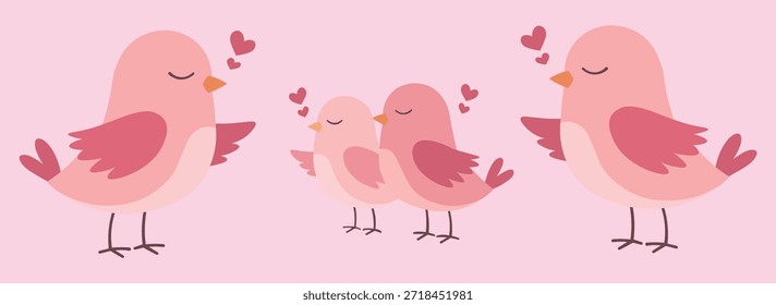 Ilustración vectorial de pájaros rosados lindos del amor para el día de San Valentín