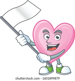 cute pink love cartoon character design holding a flag