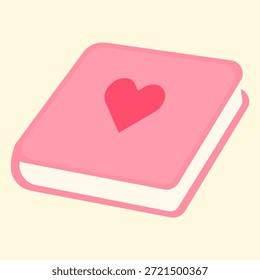 Ilustração de caderno de diário de amor rosa bonito com símbolo de coração na capa, expressando amor, romance, para projetos de Valentim, temas de educação e elementos gráficos doces