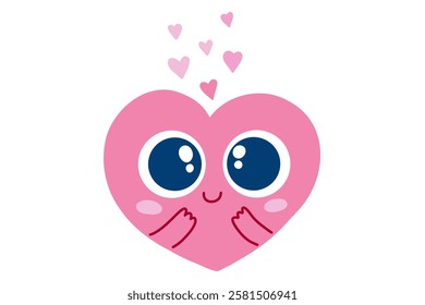 Cute pink love heart character. Hand drawn avatar valentine's day. Stock vector illustration isolated on a white background.