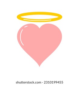 Corazón de amor rosa lindo con icono de anillo halo amarillo diseño vectorial plano