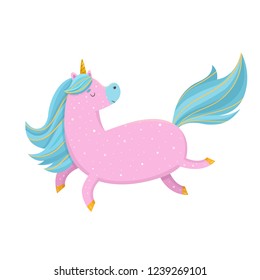 Cute pink magical unicorn. Vector design on white background. 