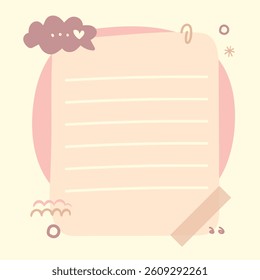 Cute Pink Memo Note with Cloud and Heart