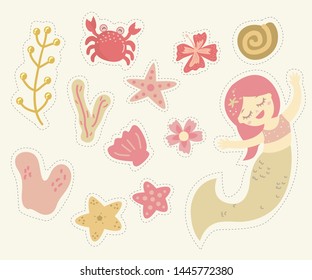 Cute Pink Mermaid Vector Sticker