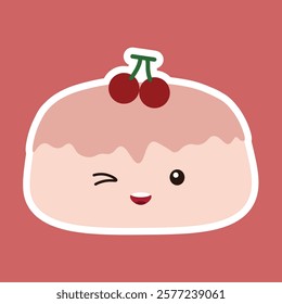 cute pink mini cake vector illustration with cherry on top. can be used for sweet food menu, design asset, sticker.