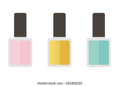 Cute pink, mint green and gold nail lacquer set, collection.