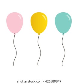 Cute Pink, Mint Green And Gold Balloons Isolated On White Background.