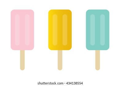 Cute pink, mint green and gold ice cream icons isolated on white background.