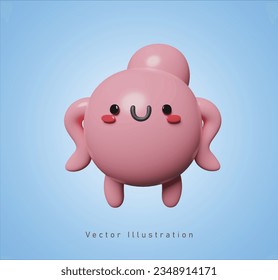 cute pink monster in 3d vector illustration
