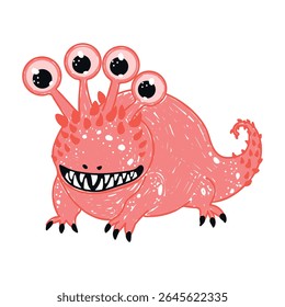 Cute pink monster with big eyes, hand-drawn with a felt-tip pen