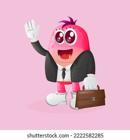 Cute pink monster businessman. Perfect for kids, small business or e-Commerce, merchandise and sticker, banner promotion, blog or vlog channel
