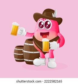 Cute pink monster celebrate oktoberfest with holding beer. Perfect for kids, small business or e-Commerce, merchandise and sticker, banner promotion, blog or vlog channel
