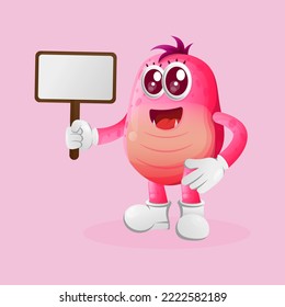 Cute pink monster holding billboards. Perfect for kids, small business or e-Commerce, merchandise and sticker, banner promotion, blog or vlog channel
