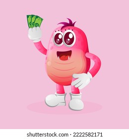 Cute pink monster holding money. Perfect for kids, small business or e-Commerce, merchandise and sticker, banner promotion, blog or vlog channel
