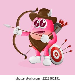 Cute pink monster playing archery. Perfect for kids, small business or e-Commerce, merchandise and sticker, banner promotion, blog or vlog channel
