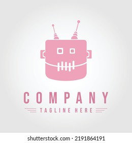 cute pink monster robot vector illustration logo design