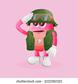 Cute pink monster soldier in green uniform. Perfect for kids, small business or e-Commerce, merchandise and sticker, banner promotion, blog or vlog channel
