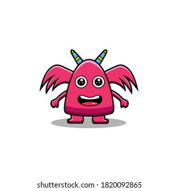 Cute pink Monster Vector Icon Illustration. Monster Mascot Cartoon Character. Flat Cartoon Style Suitable for Web Landing Page, Banner, Flyer, Sticker, Card
