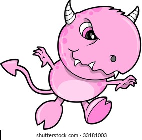 Cute Pink Monster Vector Illustration